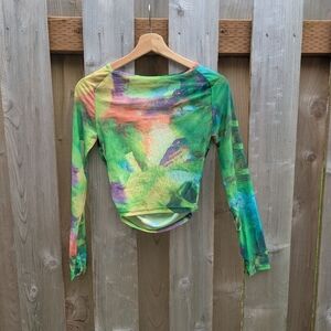 SHEIN Multicolor Abstract Long Sleeve Sheer Top